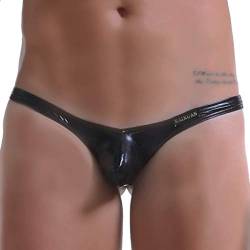 Herren Lack Leder Slips String Reizwäsche Sexy Unterwäsche Herren Leder Optik Vinyl Wetlook Herren Boxershort Leder Und Latex Herren Dessous Shorts Unterhose Thongs Herren Ouvert Slip Jockstrap von NAFING