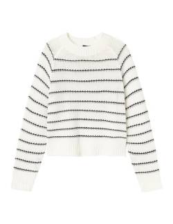 NAME IT Mädchen Nlfnagilo O-Neck Knit Strickpullover, White Alyssum/Stripes:Black Stripes, 170-176 EU von NAME IT