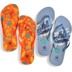 NARAMAKI® Flip-Flops für Damen, 2 Paar, Motiv: Obst und Sommer, für Meer und Pool, Erwachsene, Sommerschuhe, Orange, 37 EU von NARAMAKI