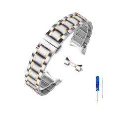 NASUNJIA 14/16/17/18/22/24 mm Edelstahlarmband mit gebogenem Ende, kompatibel mit Tissot 1853 T035 Uhrenarmband Damen Herrenarmband(Silvery Gold-Curved,19mm) von NASUNJIA