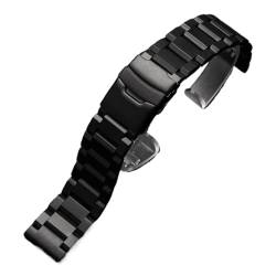 NASUNJIA 18/19/20/21/22/23/24/25mm Solide Edelstahl Uhr Band Metall Klapp Schnalle Männer Frauen Armband Zubehör(Color:Black,Size:21mm) von NASUNJIA