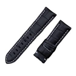 NASUNJIA 22 Mm 24 Mm 26 Mm Uhrenarmband Aus Italienischem Kalbsleder, Kompatibel Mit Panerai-Armband, Mit Dornschließe, Kompatibel Mit PAM441/111/386-Zubehör(Blk White Line,22MM PAM_WITHOUT BUCKLE) von NASUNJIA