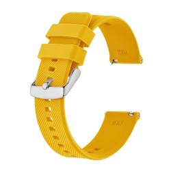 NASUNJIA Armband 18 Mm ~ 22 Mm Silikon-Uhrenarmband For Herren Und Damen, Ersatzband, Gummi-Armband, Rostfreie Schnalle(Yellow-silver,20mm) von NASUNJIA