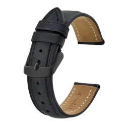 NASUNJIA Echtes Leder-Uhrenarmband, 14 Mm, 17 Mm, 18 Mm, 19 Mm, 20 Mm, 21 Mm, 22 Mm, 23 Mm, 24 Mm, Ersatzarmband For Herren Und Damen(Black-Black Buckle,16mm) von NASUNJIA