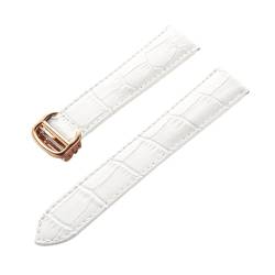 NASUNJIA Leder-Uhrenarmband, Erste Schicht, Rindsleder, Kompatibles Tank London-Uhrenarmband, Herren- Und Damenarmband-Zubehör(White rose buckle,19mm) von NASUNJIA