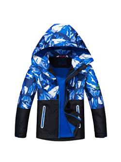 NATUST Jungen Gefütterte Regenjacke Winddicht Übergangsjacke Wasserdicht Winddichtjacke Thermo Softshelljacke Blau 104-110 von NATUST