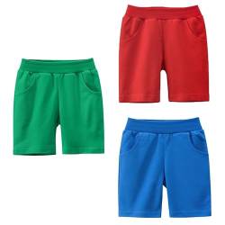 NATUST Jungen Sommer Shorts Kinder Baumwolle Hose Kurze Jogginghose, 3er-Pack Blau/Grün/Rot DE: 104(Herstellergröße 100) von NATUST