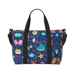 Reisetasche mit Cartoon-Seefisch-Druck, groß, faltbar, Reisetasche, Sporttasche, Turnbeutel für Damen, Schwarz , Einheitsgröße von NBSNGSLS