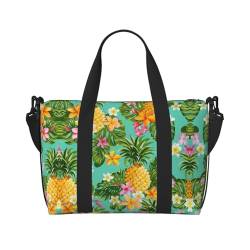 Reisetasche mit tropischen Früchten, Ananas-Druck, groß, faltbar, Reisetasche, Sporttasche, Turnbeutel für Damen, Schwarz , Einheitsgröße von NBSNGSLS