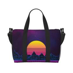 Retrowave Handtasche mit Bilderdruck, groß, faltbar, Reisetasche, Sporttasche, Turnbeutel für Damen, Schwarz , Einheitsgröße von NBSNGSLS