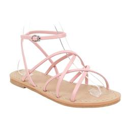 NBTOICDAS Süße flache Sandalen mit offener Spitze für den Sommer mit Gladiator-Riemen und Slingback-Sandalen für Damen(Pink,38 EU) von NBTOICDAS