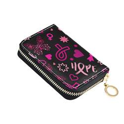 NCRJCZQL RFID-Kreditkartenetui Brieftaschen Akkordeon für Frauen Leder Reißverschluss Kartenetui Akkordeon Brieftasche für Damen Mädchen, Pink Ribbon, Kunstdruck von NCRJCZQL