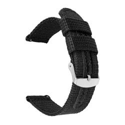 NEFLUM Canvas-Nylon-Uhrenarmband 18mm 20mm 22mm 24mm Uhr Ersatzarmband für Herren Sportuhr Handgelenk Band,Schwarz,24mm von NEFLUM