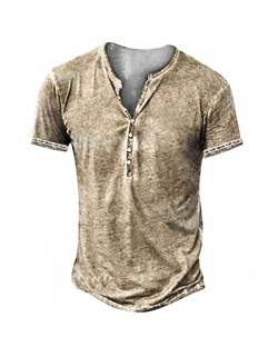 NEMXCE Hemd Herren Kurzarm Henley Shirt Vintage Freizeithemd T Shirt V Ausschnitt Slim Fit T-Shirt von NEMXCE