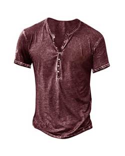 NEMXCE Hemd Herren Kurzarm Henley Shirt Vintage Freizeithemd T Shirt V Ausschnitt Slim Fit T-Shirt von NEMXCE