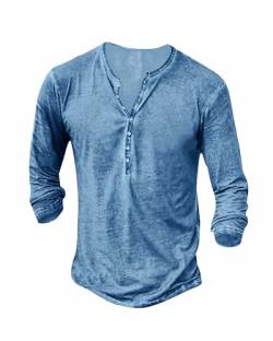 NEMXCE Hemd Herren Langarm Henley Shirt Vintage Freizeithemd T Shirt V Ausschnitt Slim Fit T-Shirt von NEMXCE