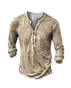 NEMXCE Hemd Herren Langarm Henley Shirt Vintage Freizeithemd T Shirt V Ausschnitt Slim Fit T-Shirt von NEMXCE