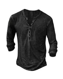 NEMXCE Hemd Herren Langarm Henley Shirt Vintage Freizeithemd T Shirt V Ausschnitt Slim Fit T-Shirt von NEMXCE