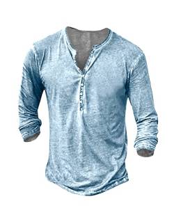 NEMXCE Hemd Herren Langarm Henley Shirt Vintage Freizeithemd T Shirt V Ausschnitt Slim Fit T-Shirt von NEMXCE