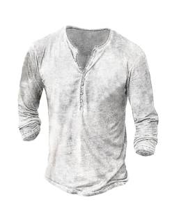 NEMXCE Hemd Herren Langarm Henley Shirt Vintage Freizeithemd T Shirt V Ausschnitt Slim Fit T-Shirt von NEMXCE