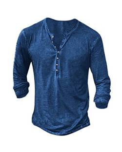 NEMXCE Hemd Herren Langarm Henley Shirt Vintage Freizeithemd T Shirt V Ausschnitt Slim Fit T-Shirt von NEMXCE