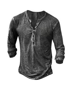 NEMXCE Hemd Herren Langarm Henley Shirt Vintage Freizeithemd T Shirt V Ausschnitt Slim Fit T-Shirt von NEMXCE