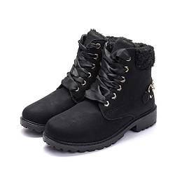 NEOKER Winterschuhe Damen Stiefeletten Winterstiefel Gefüttert Kurzschaft Stiefel Warm Ankle Combat Boots Schwarz 40 von NEOKER