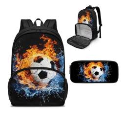 NETILGEN Isolierter Lunch-Rucksack, Laptop-Lunch-Tasche mit Federmäppchen für Picknick, Reisen, Arbeit, Geschenk für Frauen, Fußball, Wasserfeuer, Einheitsgröße, Tagesrucksack von NETILGEN