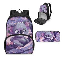 NETILGEN Isolierter Lunch-Rucksack, Laptop-Lunch-Tasche mit Federmäppchen für Picknick, Reisen, Arbeit, Geschenk für Frauen, Koala-Blume, Violett, Einheitsgröße, Tagesrucksack von NETILGEN