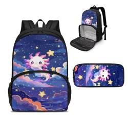 NETILGEN Lunch-Rucksack, isoliert, Kühlrucksäcke, Laptop-Lunch-Tasche mit Federmäppchen für Picknick, Reisen, Arbeit, Geschenk für Frauen, Axolotl Starry Star, Einheitsgröße, Tagesrucksäcke von NETILGEN