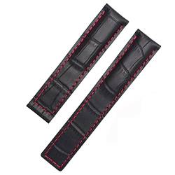 NFRFK Für TAG Heuer Echtlederarmband Stiche Armband 19 20 22mm Für Herrenarmband mit Faltschließe(Black red no clasp,20mm) von NFRFK