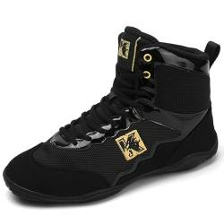 NGARY Herren Boxschuhe für Damen Kniebeugenschuhe Ringerschuhe Wrestling Shoes Atmungsaktiv Kampfsportschuhe Boxen Trainingsschuhe,Schwarz,45 EU von NGARY