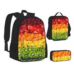 Rucksack für Teenager, Schulranzen, Mädchen und Jungen, Schwarz und Weiß, gepunktet, Rucksack mit Lunchbox und Federmäppchen, Fruit Rainbow, Einheitsgröße von NHGFVT