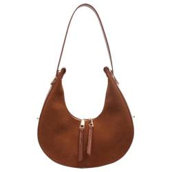 NHJGYSDY Damen Umhängetasche aus Wildlederimitat, modische Unterarmtasche, große Kapazität, stilvolle Halbmondtasche, Reißverschluss, elegante Schultertasche, verstellbarer Riemen, Outdoor-R von NHJGYSDY