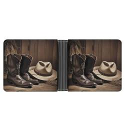 NHYDSPQ Brieftaschen, Cowboy-Geldbörse mit schwarzem Hut, Westernstiefel, schmale Herren-Geldbörse, trendige Herren-Geldbörse mit mehreren Kartenfächern, Stil, Einheitsgröße, modern, Stil:, von NHYDSPQ