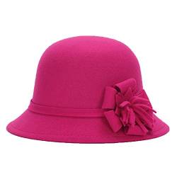 Lady Wollfilz Bowler Hut Winter Fedora Hut Breiter Krempe Floppy Hat,Pink-M von NIAIS