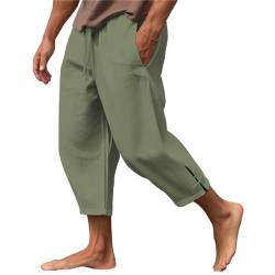 Leinenhosen Herren 3/4 Hosen Leicht Sommerhose 2024 Einfarbig Strandhose Freizeithose Loose Fit Hose für Urlaub Strand Alltag von NIBESSER