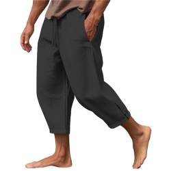 Leinenhosen Herren 3/4 Hosen Leicht Sommerhose 2024 Einfarbig Strandhose Freizeithose Loose Fit Hose für Urlaub Strand Alltag von NIBESSER