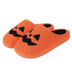 NIBESSER Halloween Kürbis Hausschuhe Damen Plüsch Winter Flauschige Pantoletten Warme Kuschelige Schlappen Rutschfeste Schuhe Für Frauen und Männer Bequeme Slippers Unisex von NIBESSER