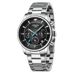 NIBOSI Armbanduhr Herren Uhr Herren Analog Quarz Armbanduhr Edelstahl Wasserdicht herrenuhr Business Casual mit Leuchtdatum Mens Watches für Männer (Silber Schwarz) von NIBOSI