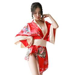 NICEYEA Kimono Kleid Dessous mit Bogenknoten Damen Japanische Robe Sexy Kleidung Cheongsam Kostüm Cosplay-Uniform Anime Unterwäsche von NICEYEA