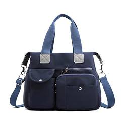 NICOLE & DORIS Damen Handtasche Große Schultertasche Multi Pocket Umhängetasche Nylon Wasserdicht Messenger Crossbody Bag Leichte Tragetasche Shopper Tote Wochenend Tasche Navy Blau von NICOLE & DORIS