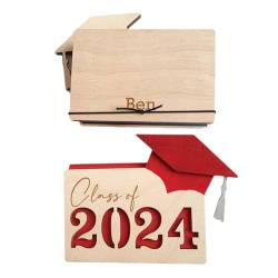 NIHUIFA 2024 Graduation Card Organizer Holz Kartenetui mit Gummiband Verschluss Mehrere Slot Card Wallet Graduation Card Wallet, Rot/Ausflug, einfarbig (Getaway Solids) von NIHUIFA