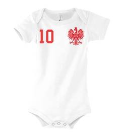 Kinder Baby Strampler Shirt Polen mit Wunschname + Nummer - Weiß 6-12 Monate von NIMAMA