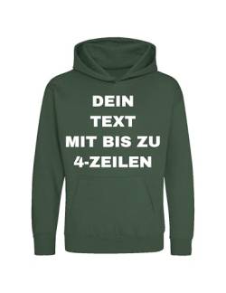 NIMAMA Kinder Hoodie Bedrucken Lassen - Mit Wunschtext personalisiert - Kapuzenpullover als Geschenk für Jungen und Mädchen selbst gestalten - Flaschengrün 5-6 Jahre von NIMAMA