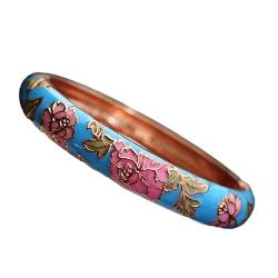 NIXUUANGCHISA Braccialetto Cloisonne Cloisonné-Emaille-Blumenarmreif mit Federscharnier, Manschettenarmbänder for Frauen, chinesischer ethnischer traditioneller Handarbeitsschmuck(Blu) von NIXUUANGCHISA