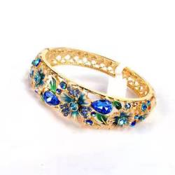 NIXUUANGCHISA Braccialetto Cloisonne Cloisonné Emaille Strass Oval Armband Vintage Hohl Schmuck High End Blume Vergoldung Federscharnier Manschette Armreifen Frauen(Blu) von NIXUUANGCHISA