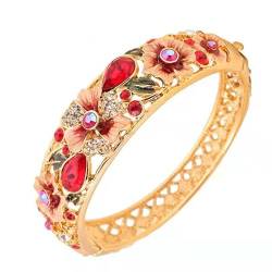 NIXUUANGCHISA Braccialetto Cloisonne Cloisonné Emaille Strass Oval Armband Vintage Hohl Schmuck High End Blume Vergoldung Federscharnier Manschette Armreifen Frauen(Rosso) von NIXUUANGCHISA