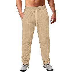 NJGRAE Herren Sporthose Casual Freizeithose Herren Jogginghose Sporthose Freizeithose Lässige Sporthose aus Baumwolle und Leinen für Frühling und Sommer mit Nadelstreifen von NJGRAE