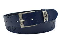 NK Belt GmbH Ledergürtel aus Rindsleder, Jeans Prägung, Made in Germany 38mm #SJ-16 (Blau, 105cm Gesamtlänge 120cm) von NK Belt GmbH